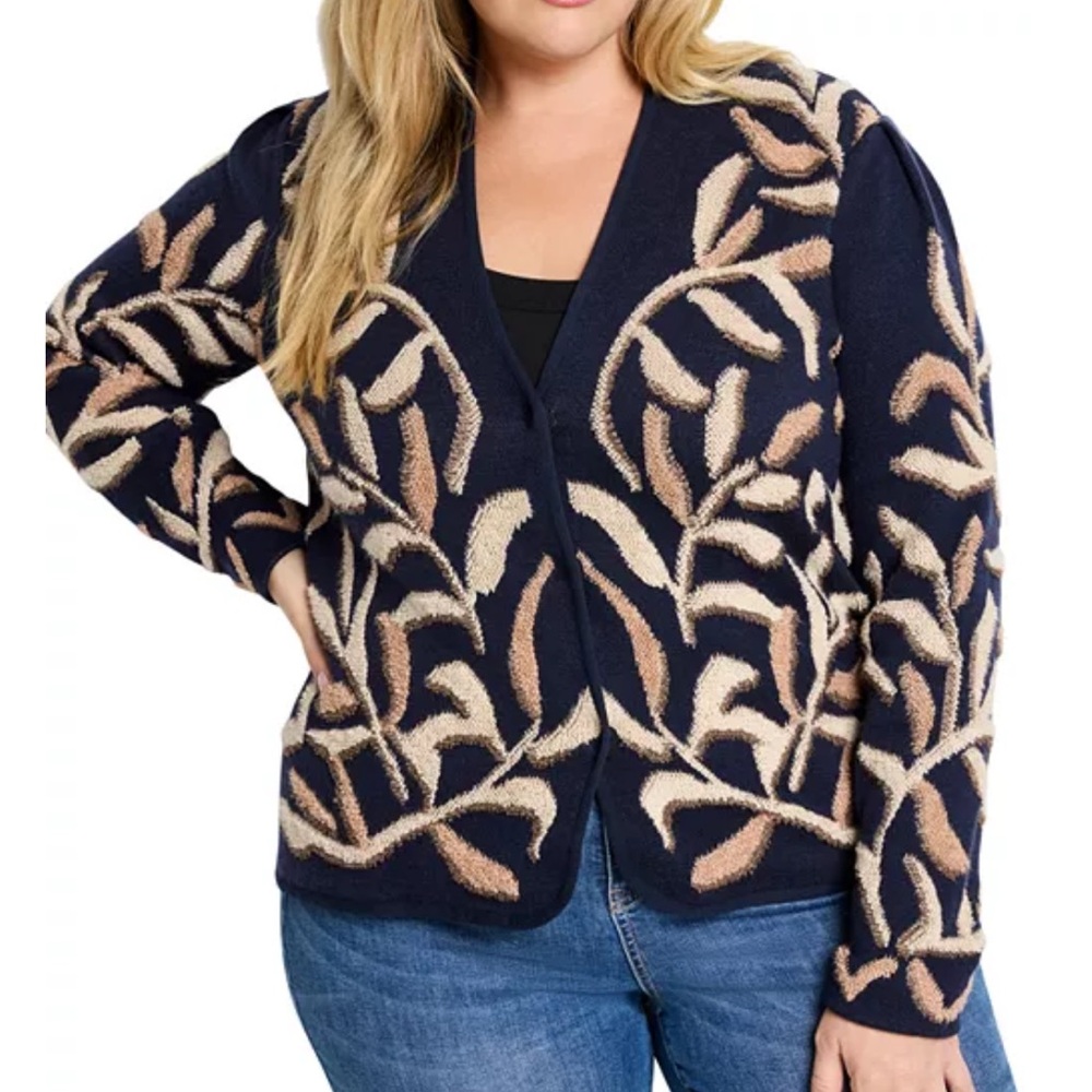 NIC+ZOE Plus Midnight Fern Cotton Blend Cardigan 1X